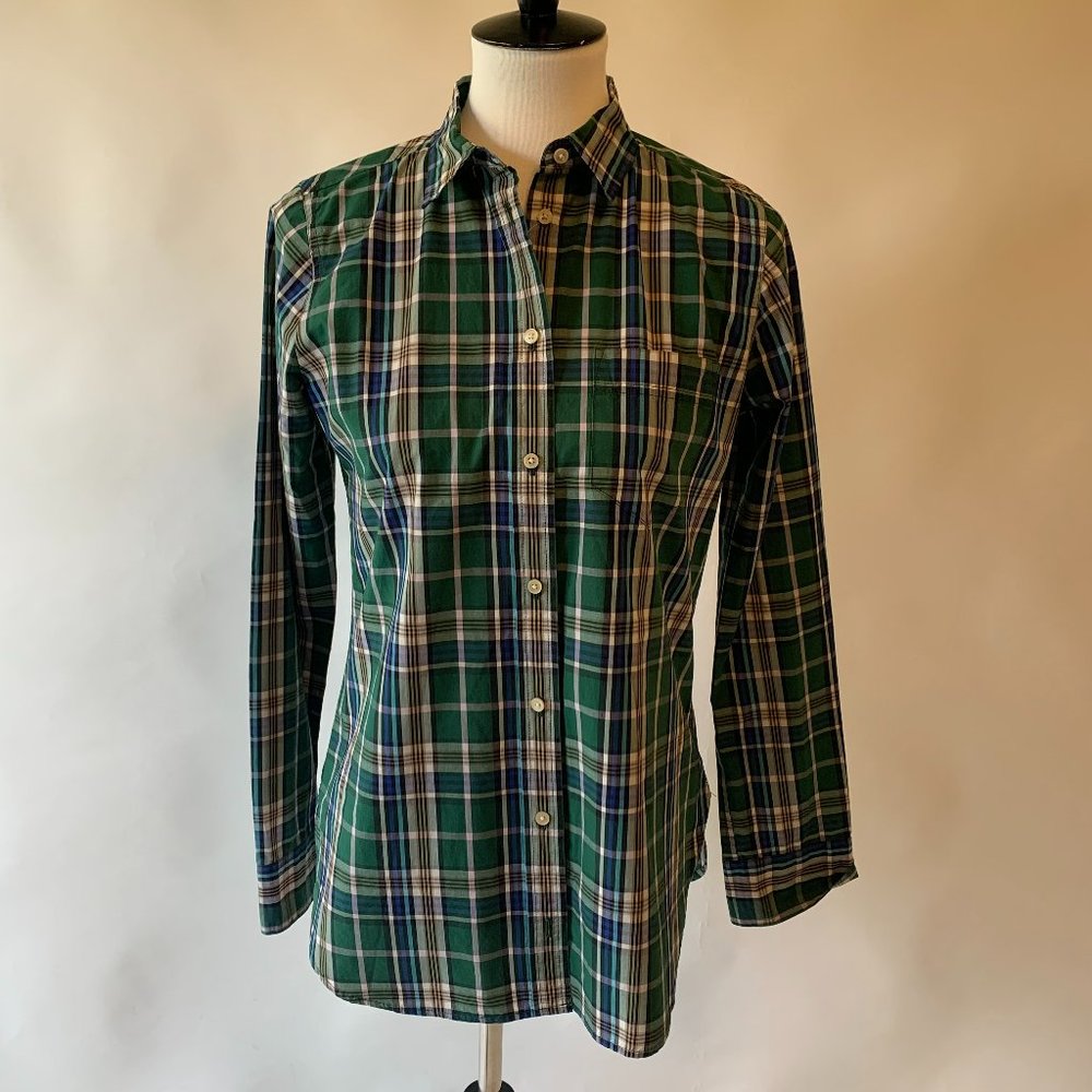 J. Crew green plaid top